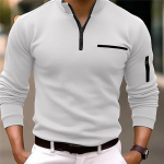 Vyri&scaron;ki polo mar&scaron;kinėliai ilgomis rankovėmis Madingi vienspalviai Laisvalaikis Sportiniai megztiniai Golf Liekni mar&scaron;kinėliai Verslo laisvalaikio vyri&scaron;ki drabužiai. 3XL balta