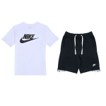 Nike Logotipo Apvalios Kaklo Megztinis Trumpomis Rankovėmis Mozaikinio Audinio Susi&scaron;ildomas Juosmuo Vidutinio Auk&scaron;čio &Scaron;ortai Laisvalaikio Sporto Rinkinys Vyri&scaron;ki rinkiniai AR5005-101+DX0767-010 M