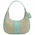Coach Carmen 29 Signature Jacquard Užsegimas užtrauktuku Lygios odos Rankinė per petį Didelės moteri&scaron;kos rankinės Sidabrinė I&scaron;blukusi mėlyna CT765-SVVSW Basic Set (Bag+Dust Bag)