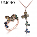 UMCHO eleganti&scaron;ki drugelių papuo&scaron;alų rinkiniai 925 sterlingų sidabro žiedai, pakabukas, karoliai moterims, vestuvių dovanos, puikūs papuo&scaron;alai