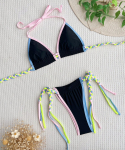 Moteri&scaron;kas maudymosi kostiumėlis Colorblock Halter Neck Sexy &scaron;oniniai dirželiai Dviejų dalių maudymosi kostiumėlis Bikini Paplūdimio apranga maudymosi kostiumėliai S juoda