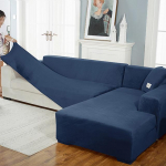 Aksominis sofos užvalkalas Prabangus L formos sofos užvalkalas Paprastos spalvos kampiniai sofos užvalkalai fotelis nuo dulkių elastingas užvalkalas Tinka gyvūnams 2seater 140-185cm tamsiai mėlyna
