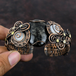 Sidabrinio blizgesio obsidianas apyrankė vaivoryk&scaron;tinis mėnulio akmuo rankogalis varine viela apvyniota brangakmenio apyrankė reguliuojamas rankogalis rankų darbo papuo&scaron;alai dovanoms