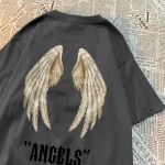 Angelas Pora Didžiulių Sparnų Juodas Ra&scaron;tas Vyri&scaron;ki Mar&scaron;kinėliai Hip Hop Vasariniai Mar&scaron;kinėliai Drabužiai Mada Animaciniai Filmai Vir&scaron;ūnės Medvilnė Poriniai Mar&scaron;kinėliai M
