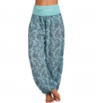 Moteri&scaron;kos spausdintos plačios haremo kelnės laisvalaikio kuprinės &bdquo;Hippy Yoga Boho&ldquo; didelio dydžio kelnės S dangaus mėlyna spalva