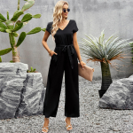Diyun Women's European & American Style Solid Color Jumpsuit - Summer 2023 Loose Wide-Leg Trousers Large