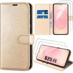Coque de T&eacute;l&eacute;phone - BOOLING - Samsung Galaxy S25 FE - Antichoc Synth&eacute;cuir Dor&eacute; - 2 Verres Tremp&eacute;s