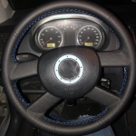 Pasidaryk pats individualus originalus automobilio vairo dangtelis Volkswagen VW Polo 2003-2006 m. Odinė pynė vairui Black -line