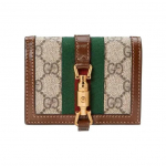 GUCCI Jackie 1961 Auksinis Užraktas Monogramos Dvigubai Sulankstomas Dizainas Drobės ir Odos Sankabos Piniginė Kortelių Laikiklis Mažas Moteri&scaron;kas Žalias Rūdas Basic Set (Bag + Dust Bag)