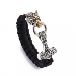Nerūdijančio plieno Vikingo vilko galva Thor's Hammer Skėtis Virvelė Apyrankė Vyri&scaron;ki papuo&scaron;alai 23CM