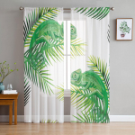 Chameleono driežo augalas Žalias baltas tiulis užuolaidos svetainei virtuvei Permatomos galios užuolaidos miegamojo langų plok&scaron;tės 135W x 114H(cm)