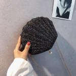 Moteri&scaron;kas &bdquo;Crossbody&ldquo; krep&scaron;ys &bdquo;Sweet Laser Sequin Pearl Shell&ldquo; krep&scaron;iai &bdquo;Lady Messenger&ldquo; krep&scaron;ys Grandininis krep&scaron;ys per petį Naujas &bdquo;Shell&ldquo; krep&scaron;ys 19x7x17cm