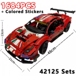1684 vnt. Techninis 488 GTE Čempionas GT Veikimo 1:8 mastelio lenktyninio automobilio modelio konstravimo rinkiniai Sportinio automobilio žaislas 42125 Kolekcinis dekoras