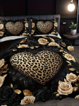 Leopardo Ra&scaron;to &Scaron;irdies Rožės Patalynės Komplektas Romanti&scaron;kas 3D Spausdinimas Antklodės Užvalkalas Pagalvės Užvalkalas Draugi&scaron;kas Odai Atsparus Blukimui Miegamojo Dekoras EU Twin(135x200cm) black