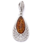 Les Tr&eacute;sors De Lily [Q1820] - Pendentif Argent 'Inspiration' Ambre cognac (rhodi&eacute;) - 23x15 mm