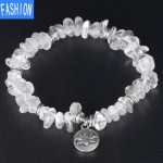 Natūralios energijos Aura Balta Kri&scaron;tolinė Apyrankė Poliruotas Smulkintas Kvarcas Senoviniai Sidabriniai Lotoso pakabukai Papuo&scaron;alai Style A