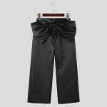 INCERUN Vyri&scaron;ki kasdieniai satininiai plačių kelnių galų kelnės su užtrauktuku ties juosmeniu ir kaspinėliu 5XL mėlyna