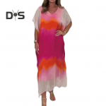 Moteri&scaron;ka &scaron;ifono maxi suknelė su gradientu spausdinta V kaklo trumpomis rankovėmis, ilgomis rankovėmis, laisvalaikio laisvalaikio saulėta suknelė vasaros atostogoms S žalia