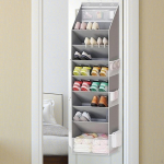 over The Door Shoe Organizer Hanging Rack with Pockets Versatile Reusable Hooks pilka spalva