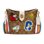 Coach X Peanuts Snoopy Addie 18 Snoopy spaudinys Animacinis mozaikinis drobės ir odos rankinė per petį Moteri&scaron;ka rankinė per petį Chaki spalvos Vaivoryk&scaron;tė C4113-IMLOT Basic Set (Bag+Dust Bag)