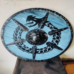 Viduramžių vikingų drakono skydai, Fenriro pilkojo vilko autenti&scaron;ki mū&scaron;yje dėvėti vikingų skydai, namų dekoratyvinis skydas