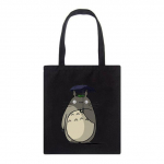 Fat Totoro Cute Print Daugkartinis pirkinių krep&scaron;ys Moteri&scaron;ki krep&scaron;iai Spausdinimo Ekologinis krep&scaron;ys Animacinių filmų pirkėjų senoviniai juodi drobiniai krep&scaron;iai ant peties 31*36cm