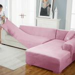 Aksominis sofos užvalkalas Prabangus L formos sofos užvalkalas Paprastos spalvos kampiniai sofos užvalkalai fotelis nuo dulkių elastingas užvalkalas Tinka gyvūnams 3seater 185-230cm rožinė