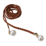 Pearl Waist Chain Eleganti&scaron;kas vintažinės odos imitacijos plonas diržas su mazgu moterims vakarėlio suknelėms kelnės juoda