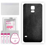 apgo Protective Skin Sticker for the back compatible with Samsung Galaxy S5 mini, Wrap Film, Foil, Vinyl - Pattern Black Leather