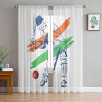 Abstraktus kriketo žaidėjas Sveiki kamuolys Dizainas teptuko potėpiu Vektorius Tulle permatomos užuolaidos svetainei Voile organzos užuolaida 135W x 114H(cm)