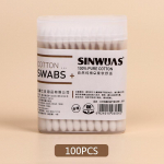Vienkartinis higieninis kosmetinis medvilninis tamponėlis namų ūkiui, dvisgalis medinis tamponėlis, medvilninis tamponėlis 100pcs