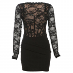 Moteri&scaron;ka prancūzi&scaron;ka seksuali karali&scaron;ka sesutė kvadratine apykakle ilgomis rankovėmis pusiau permatoma aptempta su krep&scaron;iu sėdmenų suknelė S juoda