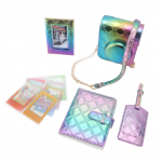 Protective Case Square Plaid Embroidery Thread PU Leather Bag with Photo Album Photo Frame Boarding mėlyna