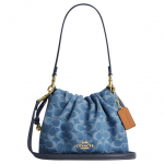 Coach Signature Dygsniuotas Džinsinis Pečių Krep&scaron;ys su Aukso Detalėmis ir Odos Akcentais Basic Set (Bag+Dust Bag)