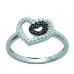 Bague argent 'Love' noir blanc (rhodi&eacute;) - 12x11 mm