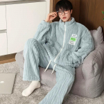 M-8XL Didelio dydžio pižamos Vyri&scaron;kas žieminis koralų vilnos &bdquo;Heavy Plus&ldquo; aksominis užtrauktukas kardiganų pižama vienspalvis &scaron;iltas namų priežiūros kostiumas 8XL