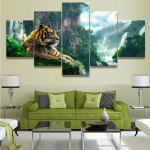 Svetainės HD spausdintas plakatas Modernus sienų menas Tapyba 5 dalių Tigras ir kalnų krioklys Namų dekoravimo paveikslai 20x35cm*2 20x45cm*2 20x55cm*1