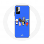 Coque pour Xiaomi Poco M3 Pro BTS BT21 Tata Chimmy Cooky Rj Koya Shooky Et Mang Jouent De la musique Fond Bleu