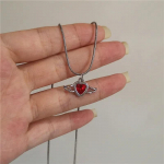Vintage Y2k Red Love Heart pakabukas gyvatės grandinės karoliai moterims vyrams Helovinas Estetiniai gotikiniai reivo papuo&scaron;alų priedai