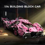 1:14 rožinių sportinių automobilių statybinių kaladėlių žaislai berniukams arba suaugusiems rinkiniai Suaugusiesiems sudėtinga koncepcija Lenktynių automobilių modelių rinkinys &bdquo;Pasidaryk pats&ldquo; žaislai mergaitėms berniukams No Box