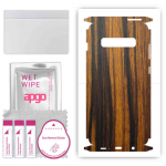 apgo Protective Skin Sticker for the back+sides compatible with Samsung Galaxy S10 Plus, Full Wrap Film, Foil, Vinyl - Pattern Tigerwood