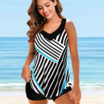 Moteri&scaron;ki maudymosi kostiumėliai Tankini 2 dalių maudymosi kostiumėlis, margaspalvis kaspino ra&scaron;tas, atostogų maudymosi kostiumėliai S balta