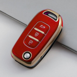 Aukso briaunos automobilio raktų dėklo fob dangtelis, skirtas Renault Kadjar Captur Megane 3 Symbol Logan 2 Sandero 2 Dacia Duster raktų pakabuko priedai raudona