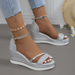 Madingos vasarinės naujos itin auk&scaron;takulnės plei&scaron;tinės basutės moteri&scaron;kos universalios platformos plok&scaron;čiapadžiai bateliai su tiesiu dirželiu auk&scaron;takulniai basutės 36 sidabras