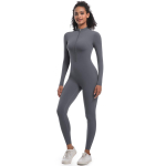 Nessaj Užtrauktukas Fitness Jumpsuit Body Training Jogos Kombinezonas Moterų sporto salės &scaron;okių vientisas kostiumas Seksualus Push Up sportinis kostiumas M tamsiai pilka spalva