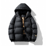 Juoda ir auksinė unisex balta pūkų striukė su kapi&scaron;onu: Neperpučiamas, &Scaron;iltas, Kasdienis ir Stilingas žiemai. 2X Large juoda