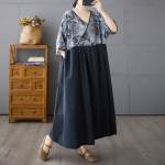 Trumpomis rankovėmis Didesnio dydžio medvilninė vintažinė gėlėta nauja suknelė moteri&scaron;ka laisvalaikio ilga vasarinė suknelė