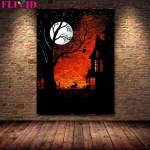 Salem Stan autumn witch's party art decoration oil painting witch's house ghost retro 21*30cm No Frame