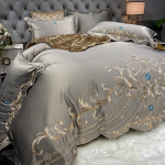 Europieti&scaron;kas 4 dalių 100% medvilnės patalynės komplektas su ledo &scaron;ilko antklodės užvalkalu - prabangi vestuvinė patalynė 2.0m Flat Sheet Set: Duvet Cover 220*240