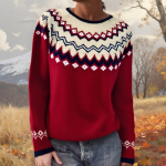 Moteri&scaron;kas madingas megztinis, apvaliu kaklu, laisvas puloveris ilgomis rankovėmis, megztas megztinis XL vynas